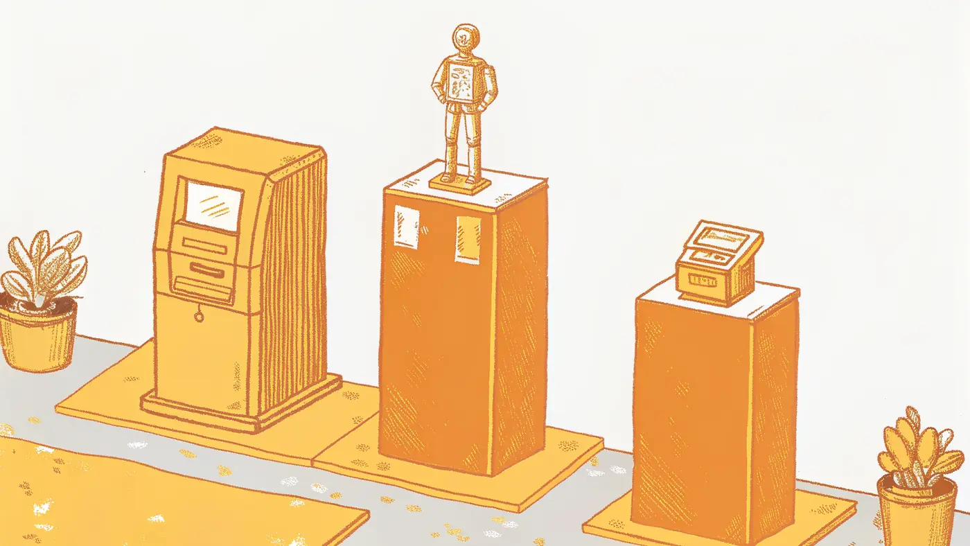 Three-tier comparison of chatbot, AI agent, and AI coworker on rising pedestals