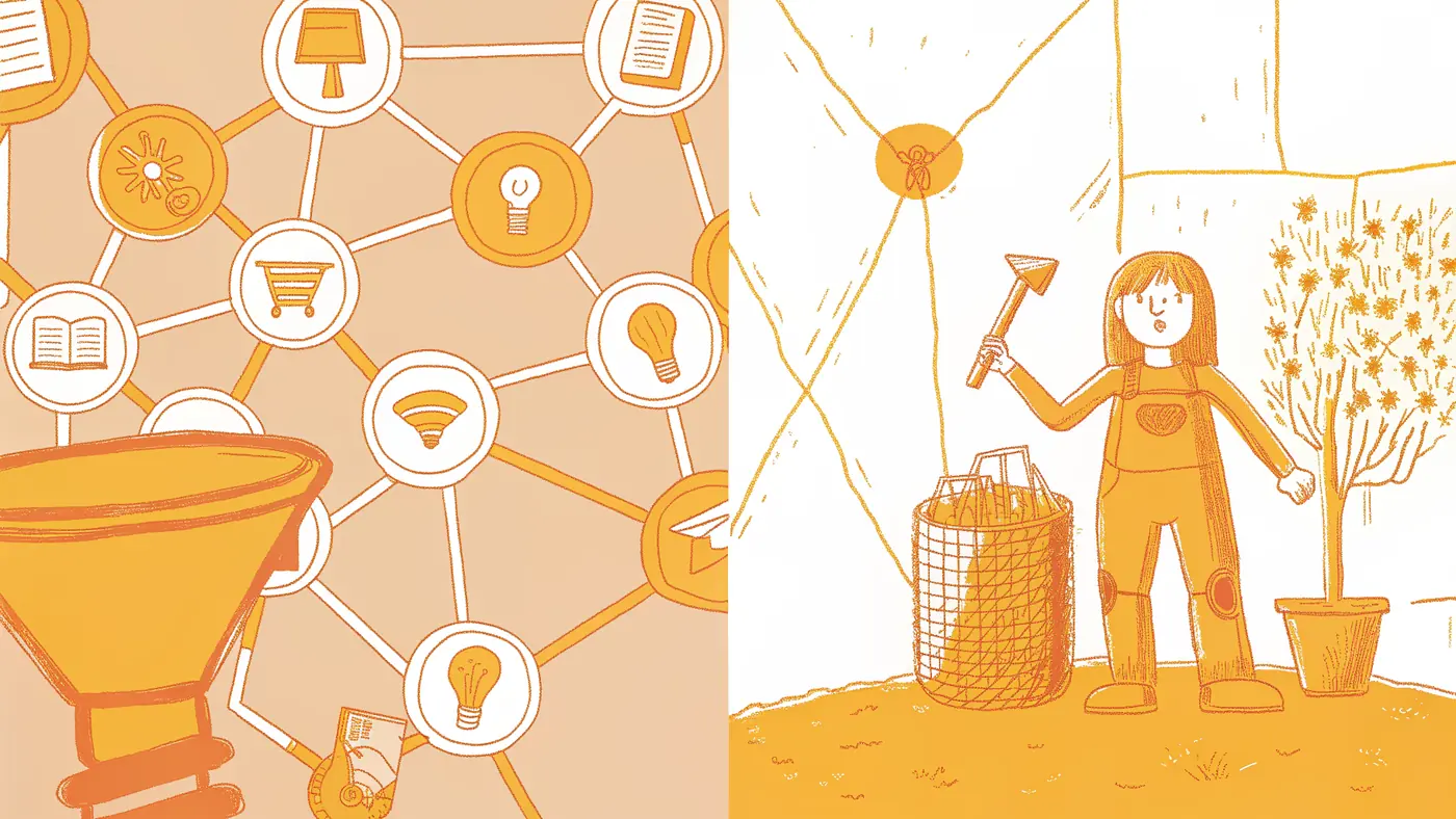 Zapier AI agent capabilities shown as a structured network versus a tangled single-agent overload