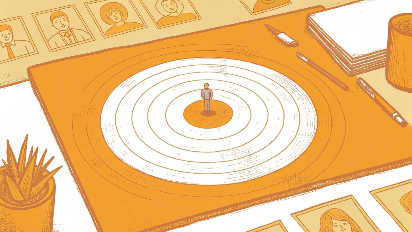 Bullseye diagram on a desk pinpointing the ideal AI coworker team size and readiness