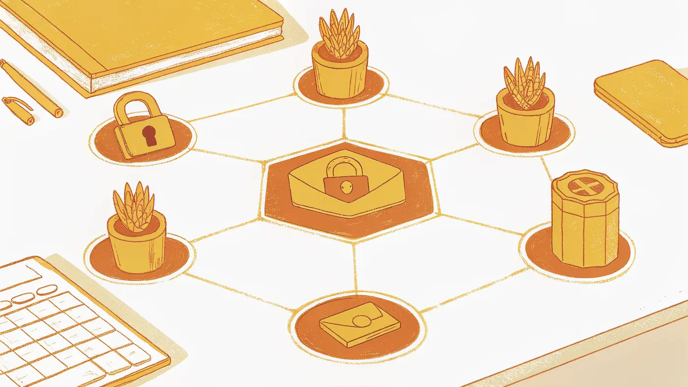 AI agent permission network with locked and unlocked resource nodes on a clean desk