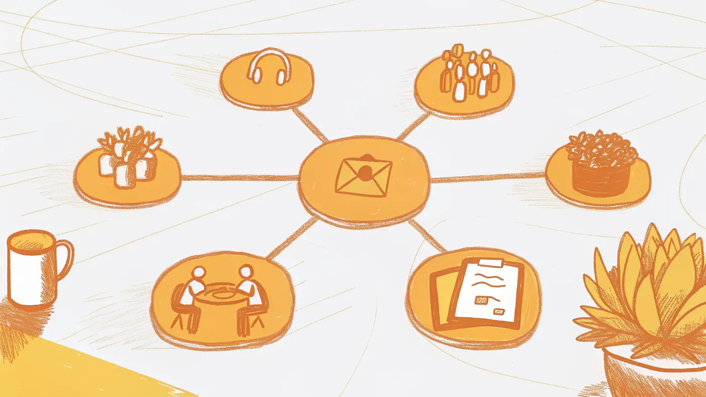 AI multi-teammate network hub connecting every business function with compounding shared infrastructure