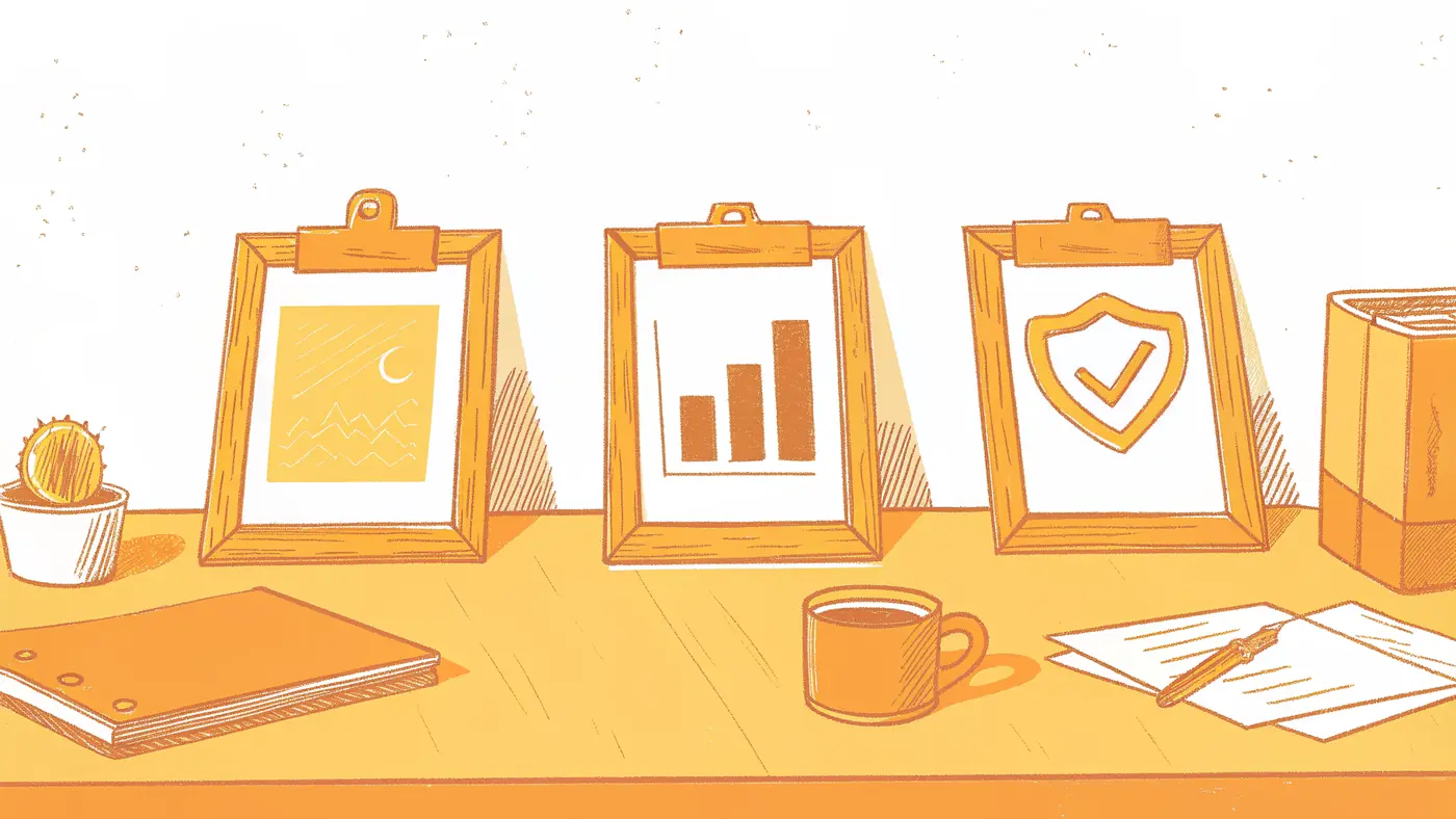 Three-tier AI ROI pitch deck on a desk, from task savings to financial impact