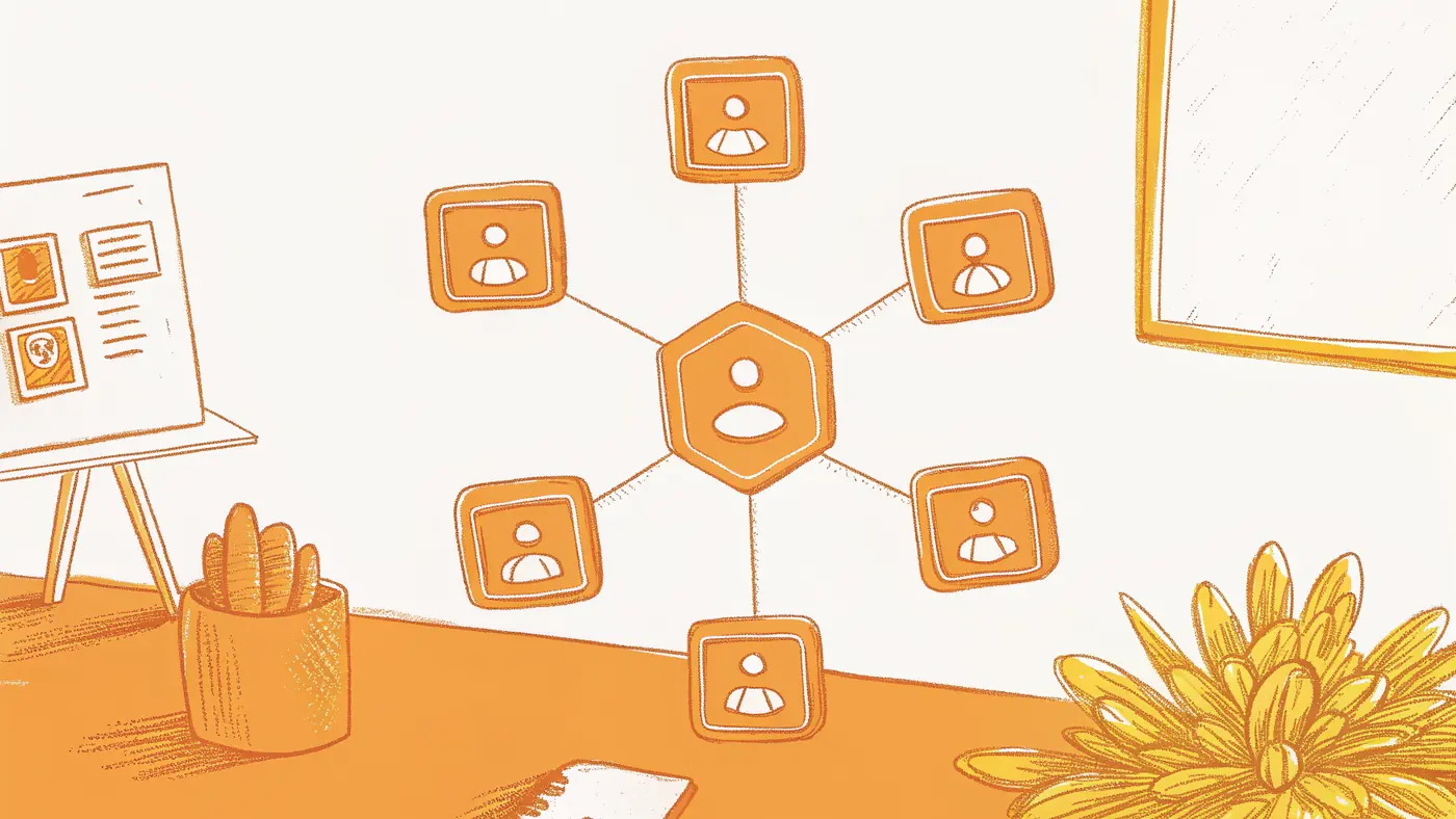 AI agent nodes handing off tasks autonomously, a discarded routing diagram set aside