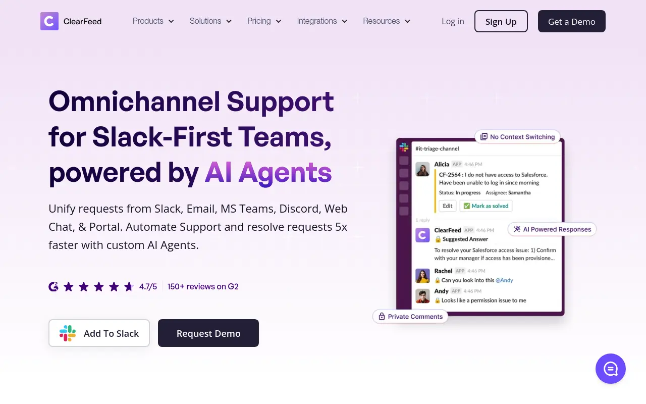 AI Agent For Slack - clearfeed best based customer
