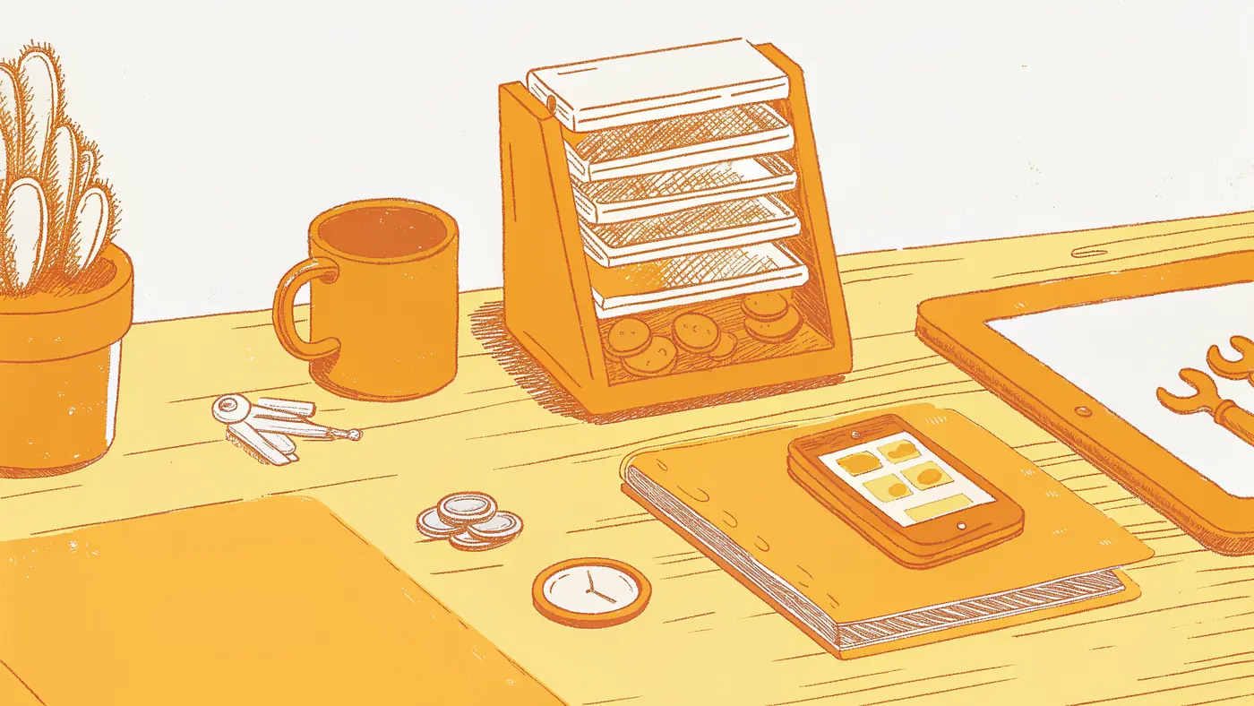 Three cost ledgers fanned on a desk showing platform fees, infrastructure, and operator-hours