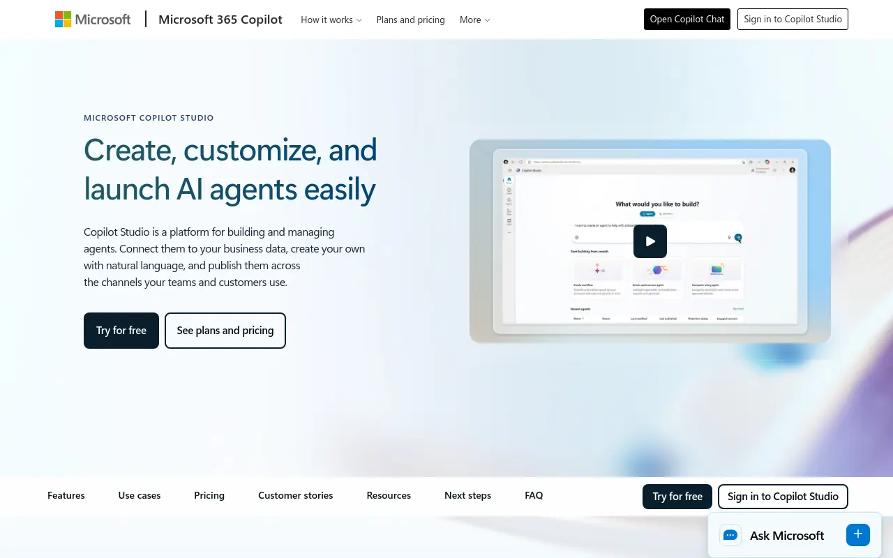 Best AI Agent Builder - microsoft copilot studio microsoft