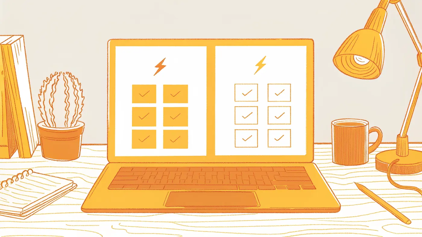 ops lead comparing AI agent platform versus automation tool on laptop with two-column matrix