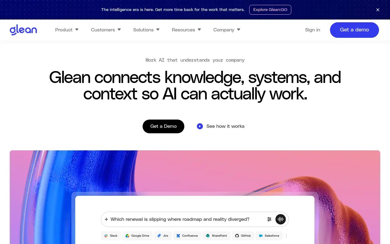 Lindy AI Alternatives - glean best enterprise knowledge