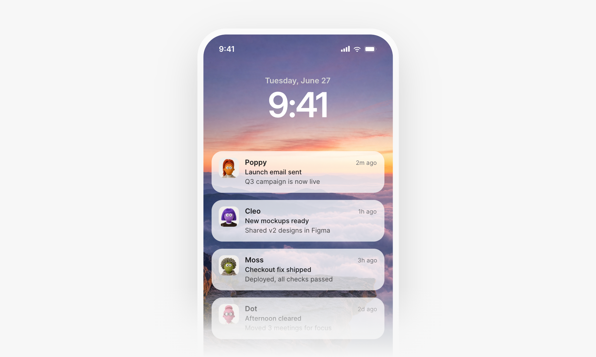 A phone lock screen showing overnight updates from four different agents